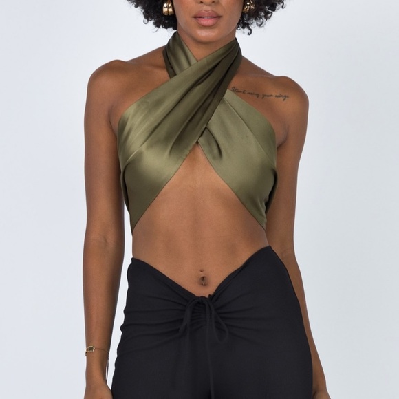 Princess Polly Tops - princess polly green satin scarf top